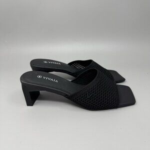Vivaia Square-Toe Block Heel Sandals Juliet Pro Black Knit Upper US 5.5 New